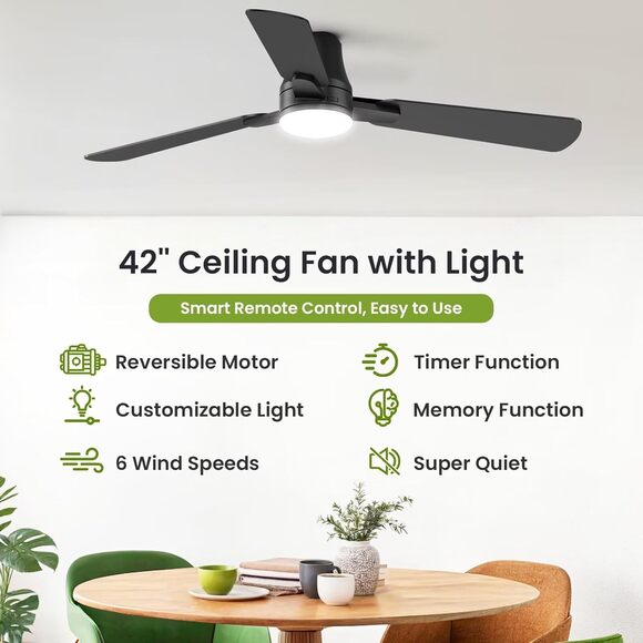 New 42” Low Profile Modern Ceiling Fan With LED Light and Remote - Picture 2 of 8